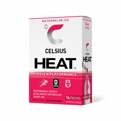 CELSIUS On-The-Go HEAT Watermelon Ice Energy Powder Stick Perspective: front