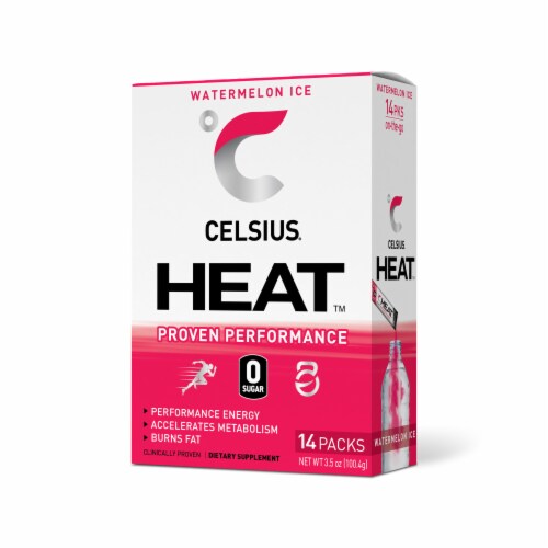 CELSIUS On-The-Go HEAT Watermelon Ice Energy Powder Stick Perspective: front