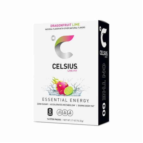  CELSIUS Dragonfruit Lime On-the-Go Powder Stick Packs, Zero  Sugar 14 Count(Pack of 1) : Health & Household