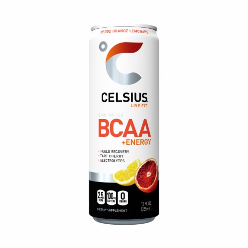 CELSIUS BCAA Sparkling Blood Orange Lemonade Energy Drink Perspective: front
