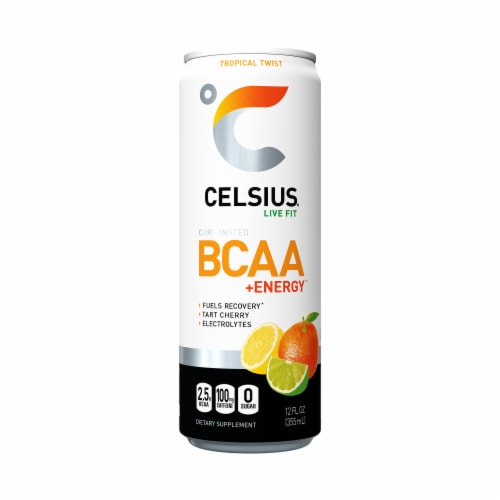 CELSIUS BCAA Sparkling Tropical Twist Energy Drink Perspective: front