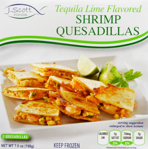 J. Scott Tequila Lime Flavored Shrimp Quesadillas Perspective: front