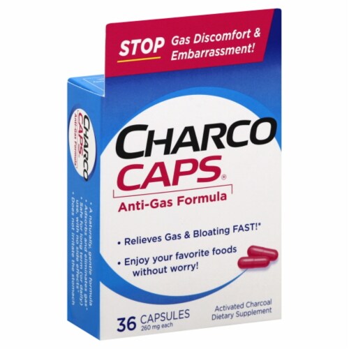 CharcoCaps® Anti-Gas Formula Activated Charcoal Capsules 260mg Perspective: front