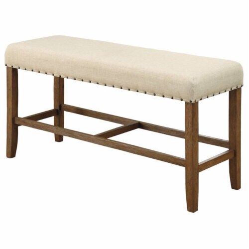 Furniture of America Sinuata Wood Padded Counter Height Bench in Natural Tone Perspective: front