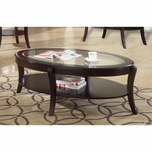Furniture of America Stemplez Glass Top 1 Shelf Coffee Table in