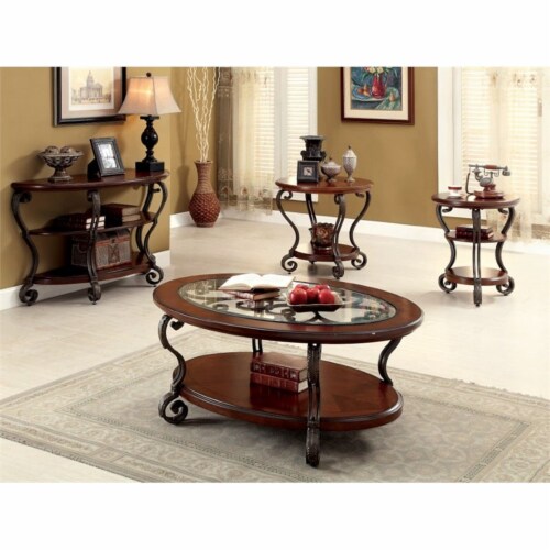Furniture of America Azea Solid Wood 3 Piece Coffee Table Set in