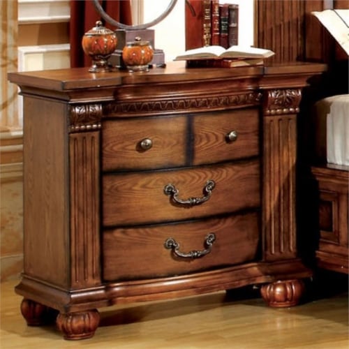 Furniture of America Charles 3-Drawer Wood Nightstand in Tobacco Oak Perspective: front