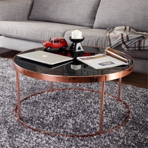 Furniture of America Vida Modern Glass Top Coffee Table in Rose