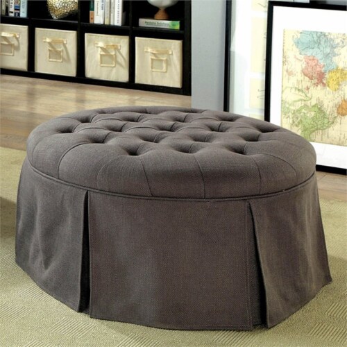 Furniture of America Amalie Transitional Fabric Round Storage