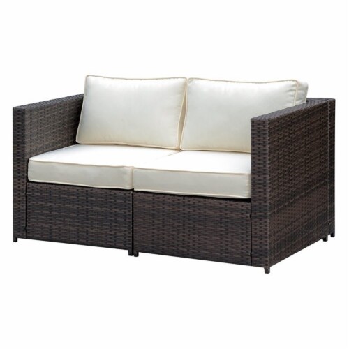 Furniture of America Daley Rattan 3-Piece Patio Sofa Set in Brown and Beige Perspective: front