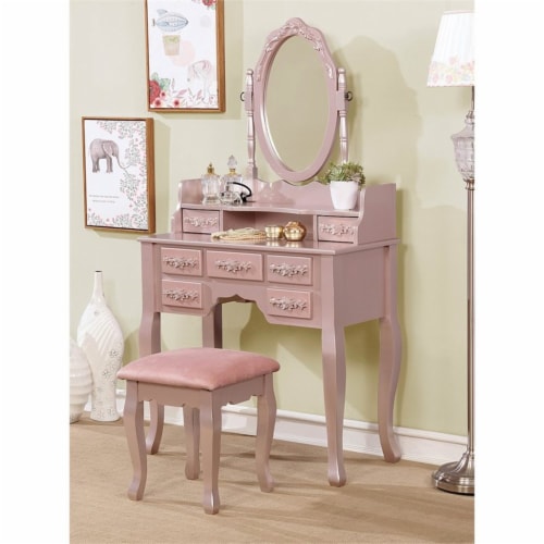 Furniture of America Torri Wood 3 Piece Bedroom Vanity Set in Rose