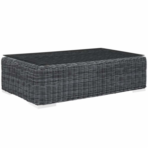 Summon Outdoor Patio Glass Top Coffee Table - Gray Perspective: front