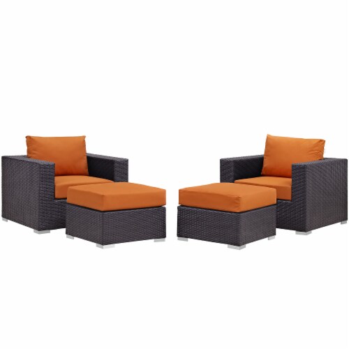 Convene 4 Piece Outdoor Patio Sectional Set - Espresso Orange Perspective: front