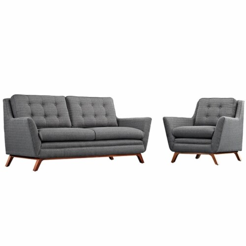 Beguile Living Room Set Upholstered Fabric Set of 2 - Gray Perspective: front