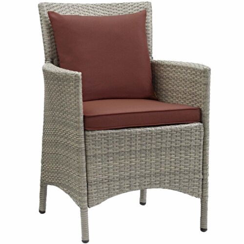 Conduit Outdoor Patio Wicker Rattan Dining Armchair - Light Gray Currant Perspective: front