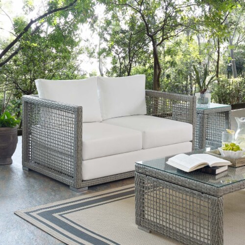 White sales rattan loveseat