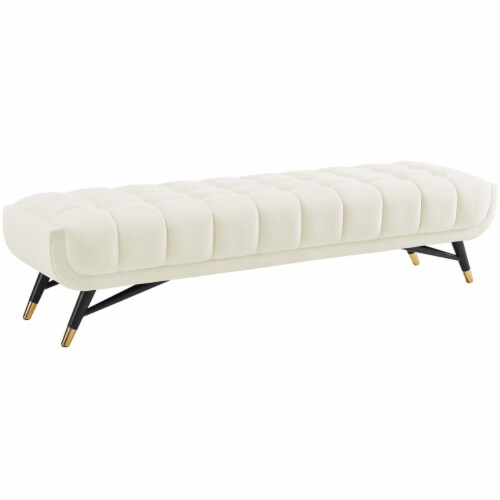 Adept Upholstered Velvet Bench - Ivory Perspective: front