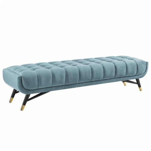 Adept Upholstered Velvet Bench - Sea Blue Perspective: front