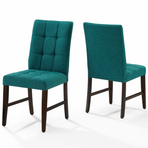Promulgate Biscuit Tufted Upholstered Fabric Dining Chair Set of 2 Teal Perspective: front