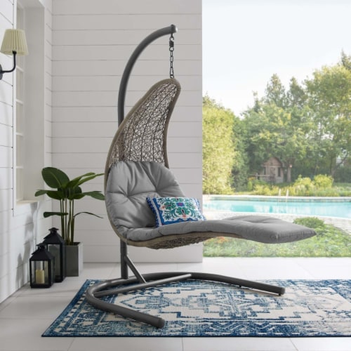Landscape Hanging Chaise Lounge Outdoor Patio Swing Chair - Light Gray Gray Perspective: front