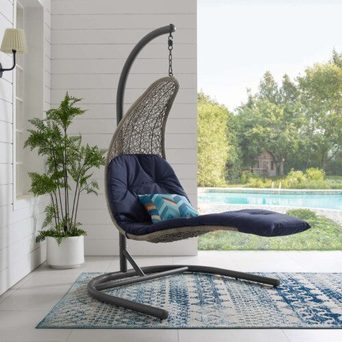 Landscape Hanging Chaise Lounge Outdoor Patio Swing Chair - Light Gray Navy Perspective: front
