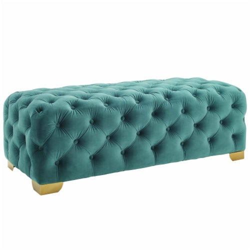 Teal velvet store bench