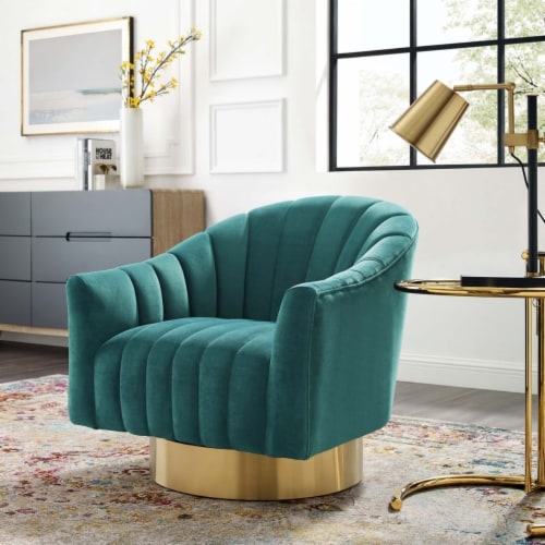 Buoyant Vertical Channel Tufted Accent Lounge Performance Velvet Swivel Chair Perspective: front