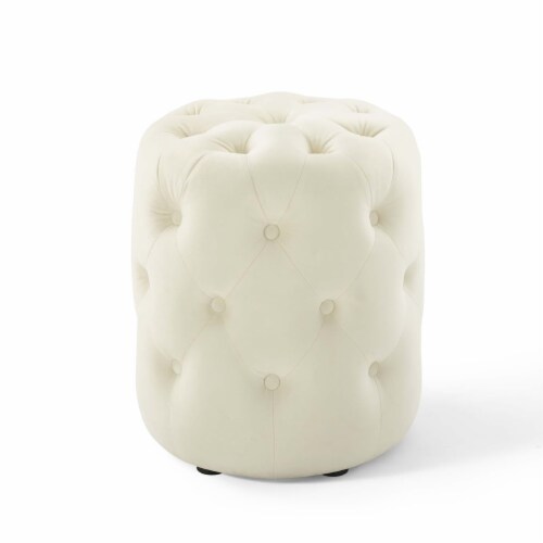 Amour Tufted Button Round Performance Velvet Ottoman Ivory 1 Kroger