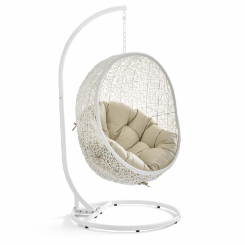 Hide Outdoor Patio Sunbrella Swing Chair With Stand White Beige 1