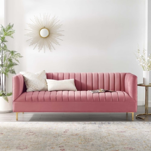 Shift Channel Tufted Performance Velvet Sofa EEI 4132 dusty rose