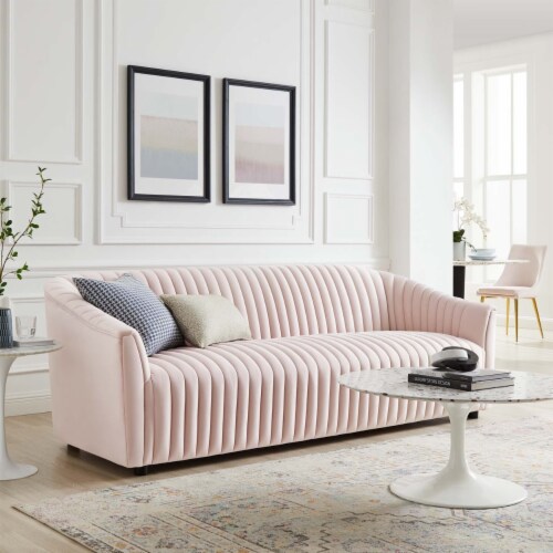 Pink discount tufted sofa