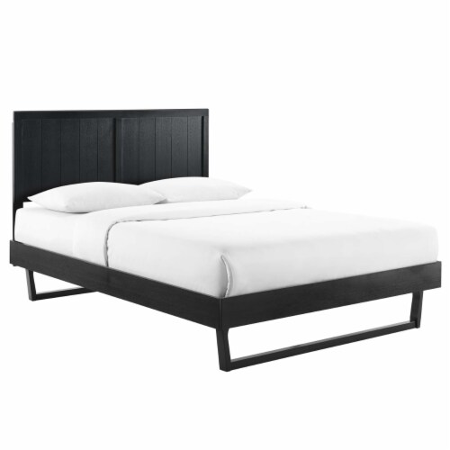 Alana Queen Wood Platform Bed With Angular Frame, Black, 83x63.5x51