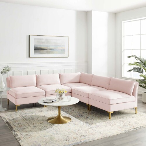 Pink velvet store sectional sofa