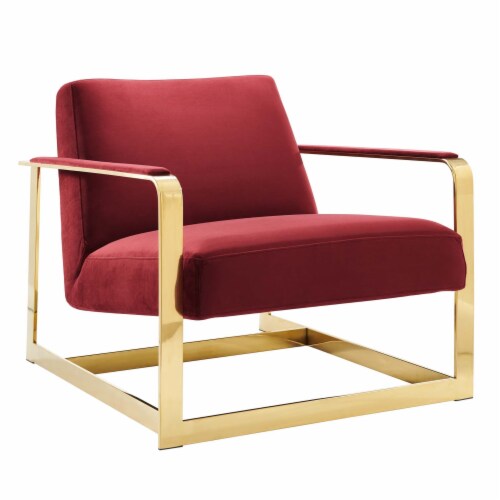 Seg Performance Velvet Accent Chair Gold Maroon Perspective: front