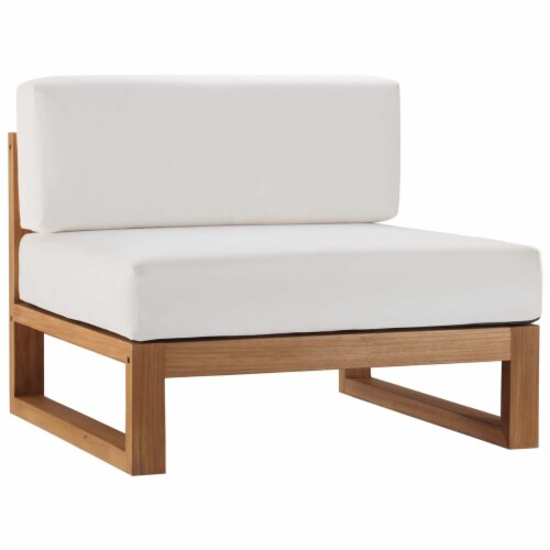 Upland Outdoor Patio Teak Wood Armless Chair, Natural White Perspective: front