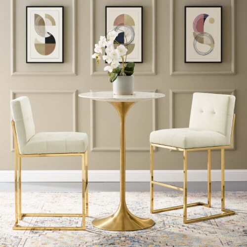 Privy Gold Stainless Steel Performance Velvet Bar Stool Set of 2 Gold
