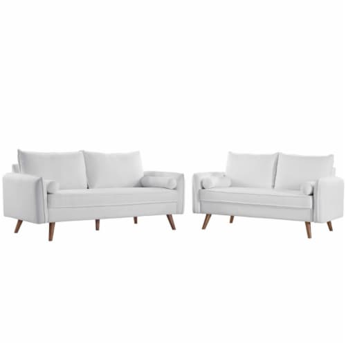 Revive Upholstered Fabric Sofa and Loveseat Set White Perspective: front