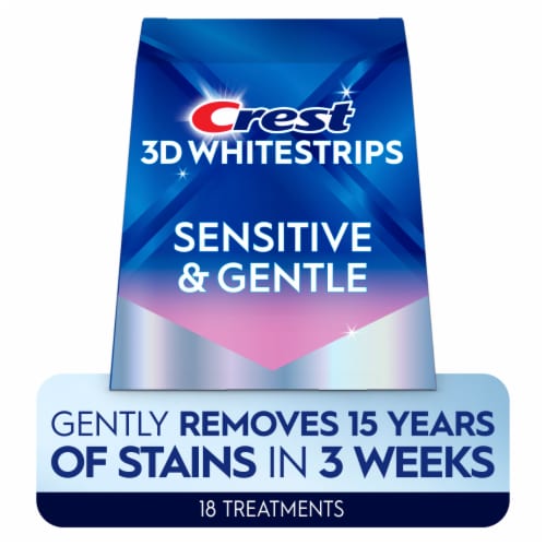 Crest 3D Whitestrips Sensitive & Gentle At-home Teeth Whitening Kit, 18 Treatment Perspective: front