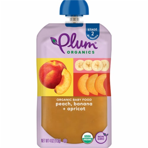 Plum Organics® Peach Banana & Apricot Stage 2 Baby Food Pouch Perspective: front