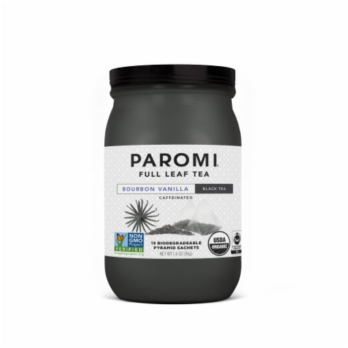 Paromi Organic Bourbon Vanilla Black Tea Pyramid Sachets Perspective: front