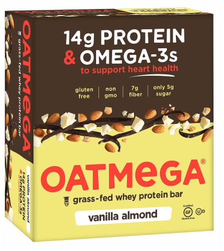 Oatmega Vanilla Almond Whey Protein Bars Perspective: front