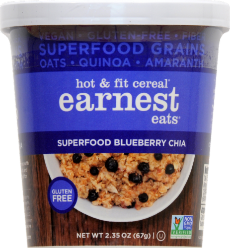 Earnest Eats Hot And Fit Cereal Cup Superfood Blueberry Chia Perspective: front