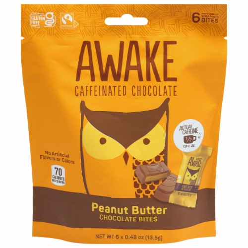 Awake Caffeinated Peanut Butter Chocolate Bites Pouch Perspective: front