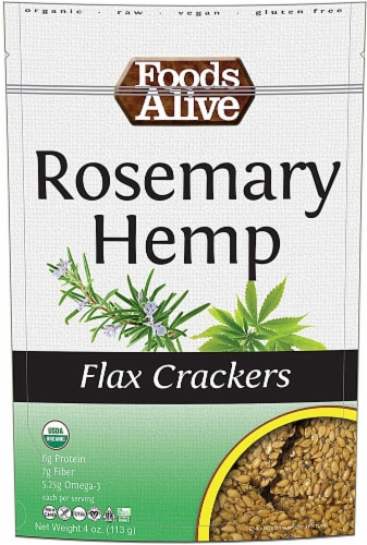 Foods Alive  Organic Flax Crackers   Rosemary Hemp Perspective: front