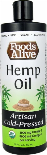 Foods Alive Organic Artisan Cold Pressed Hemp Oil Perspective: front