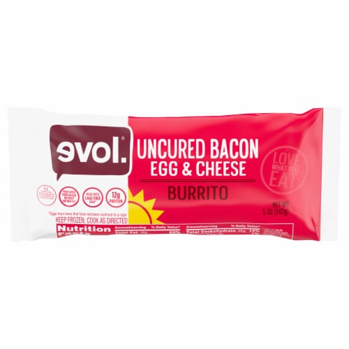 evol® Uncured Bacon Egg & Cheese Frozen Breakfast Burrito Perspective: front