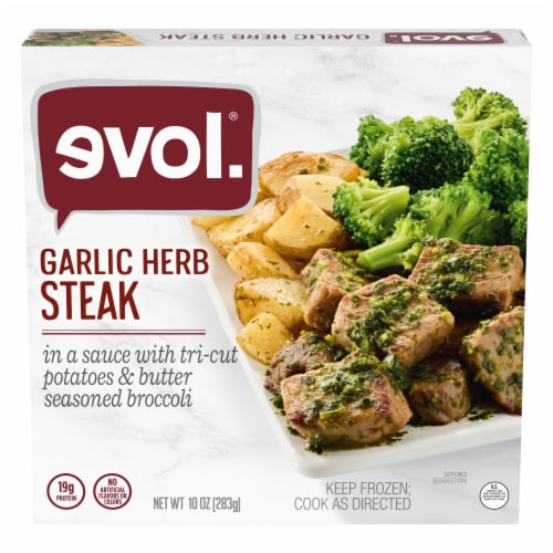 Evol® Garlic Herb Steak Frozen Meal Perspective: front