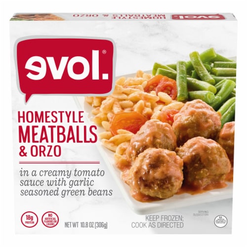 evol.® Homestyle Meatballs and Orzo Frozen Meal Perspective: front