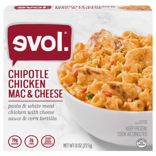 Evol Chipotle Chicken Mac & Cheese Frozen Meal Perspective: front