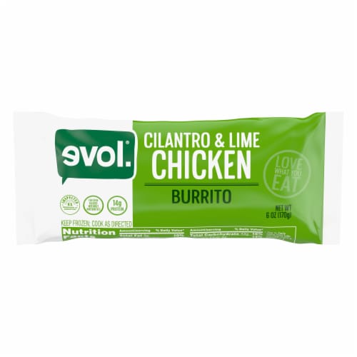 Evol Cilantro Lime Chicken Burrito Frozen Meal Perspective: front